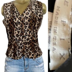 EPIX Vintage 90s Faux LEOPARD Fur VEST Size Large